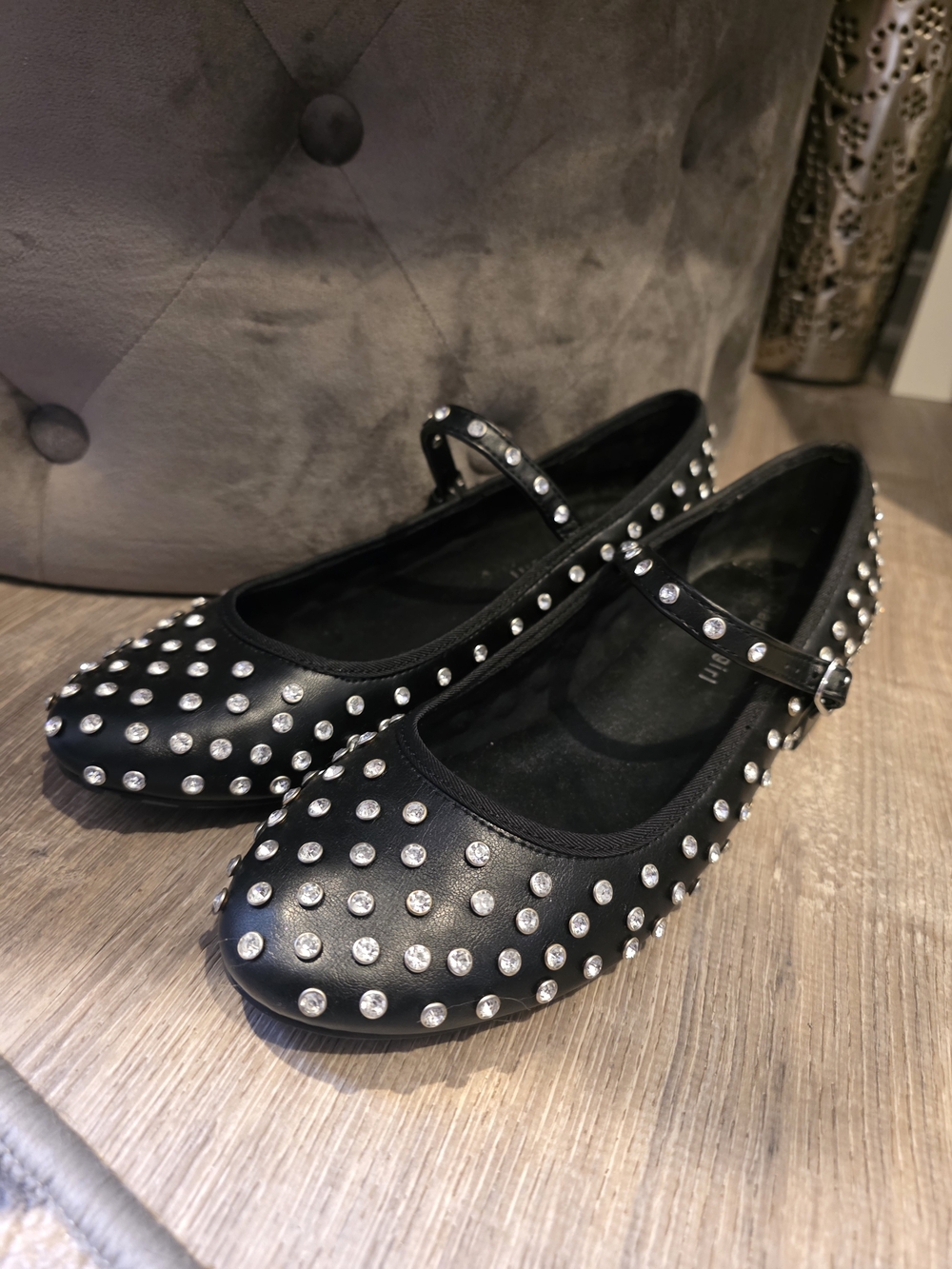 Madden Girl Studded Black Mary Jane Flats with Crystal Accents